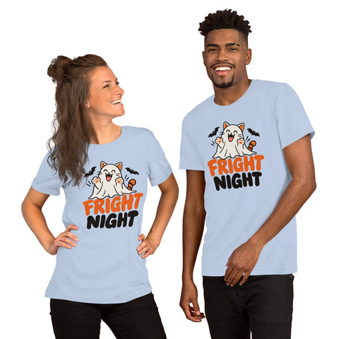 Fright Night T-Shirt - Cute Halloween Ghost Cat and Bats Graphic Tee - Image 32