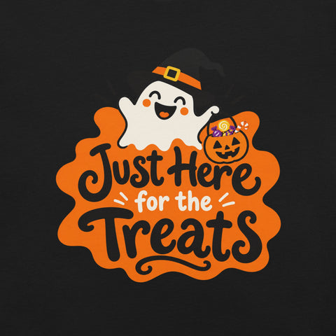Just Here for the Treats T-Shirt - Cute Halloween Ghost and Candy Graphic Tee - Image 2