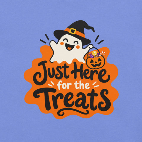 Just Here for the Treats T-Shirt - Cute Halloween Ghost and Candy Graphic Tee - Image 26