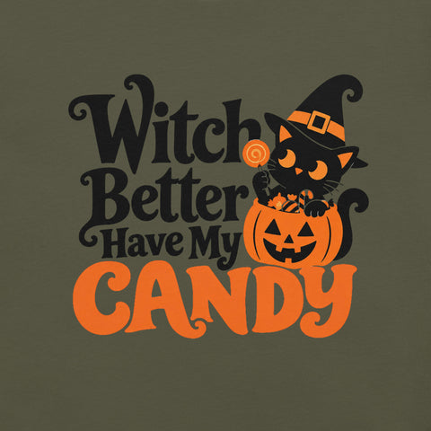 Witch Better Have My Candy T-Shirt - Cute Halloween Witch Cat and Pumpkin Graphic Tee - Image 6