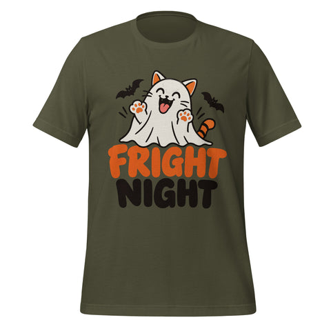 Fright Night T-Shirt - Cute Halloween Ghost Cat and Bats Graphic Tee - Image 5