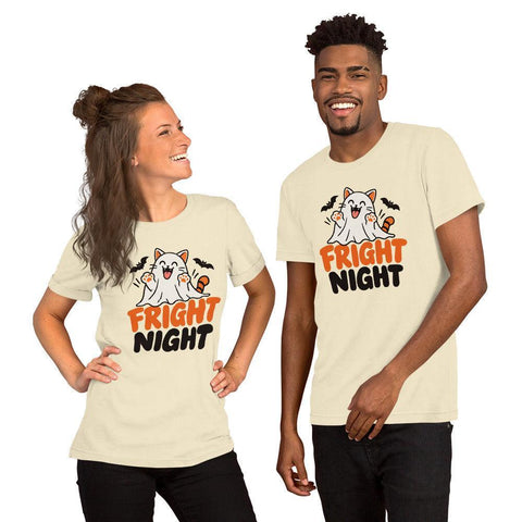 Fright Night T-Shirt - Cute Halloween Ghost Cat and Bats Graphic Tee - Image 40