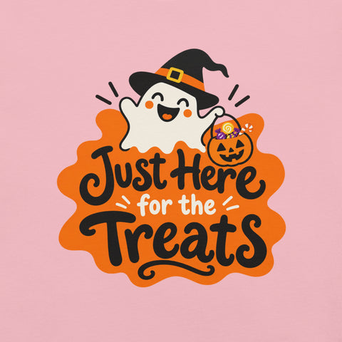 Just Here for the Treats T-Shirt - Cute Halloween Ghost and Candy Graphic Tee - Image 38