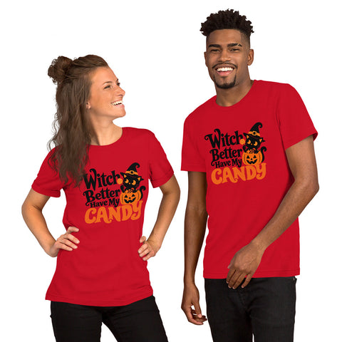 Witch Better Have My Candy T-Shirt - Cute Halloween Witch Cat and Pumpkin Graphic Tee - Image 4