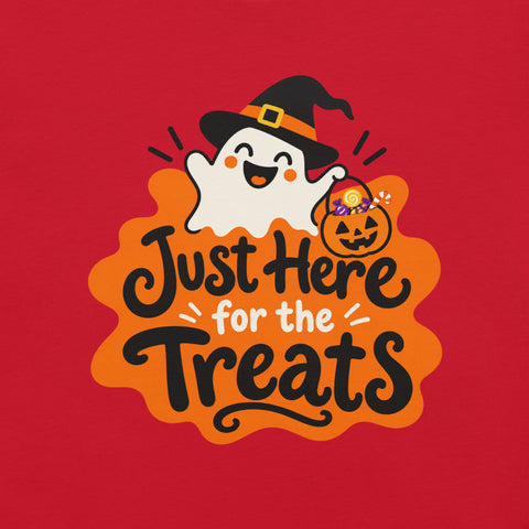 Just Here for the Treats T-Shirt - Cute Halloween Ghost and Candy Graphic Tee - Image 6