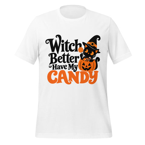 Witch Better Have My Candy T-Shirt - Cute Halloween Witch Cat and Pumpkin Graphic Tee - Image 45